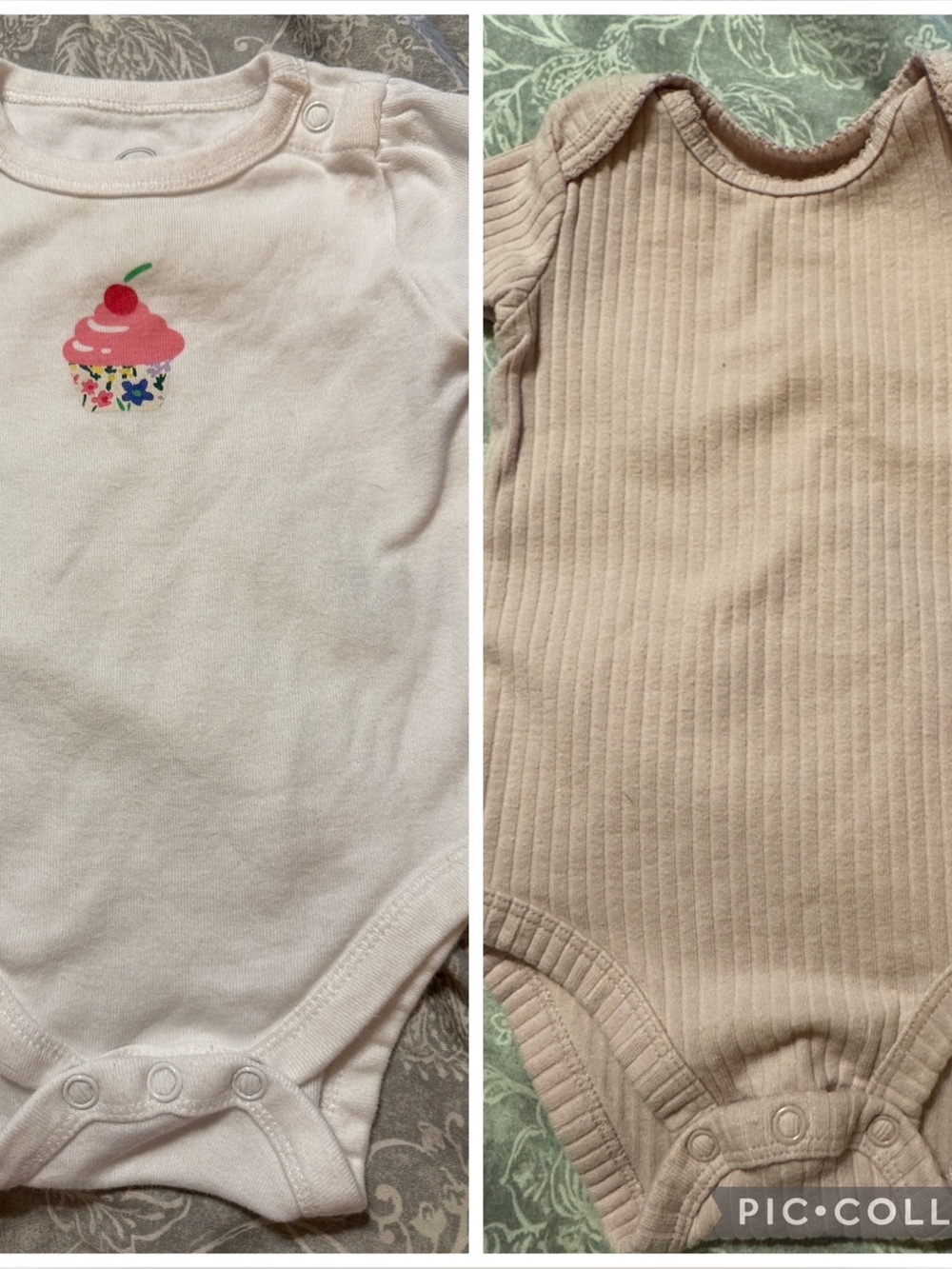 Baby Girls' Pink Cupcake One-Piece Bodysuit and blush color onesie